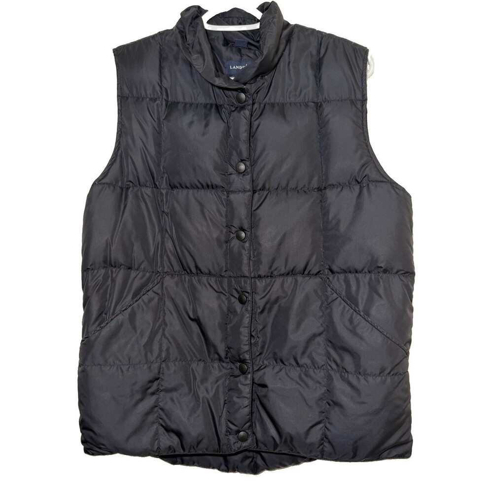 Lands’ End Women’s Small 6-8 Black Goose Down Snap Front Puffer Vest